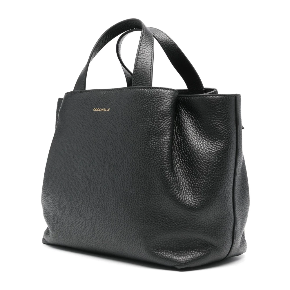 Coccinelle Zwarte Leren Schoudertas Gehamerd Patroon Black Dames