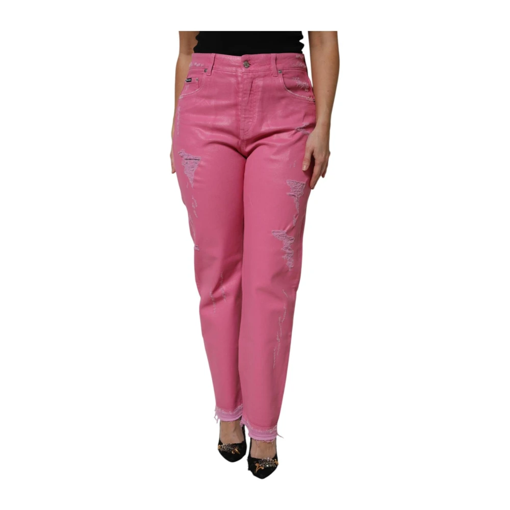 Dolce & Gabbana Women's Pink Straight Fit Jeans, Xs, Tattered Straight Denim Jeans