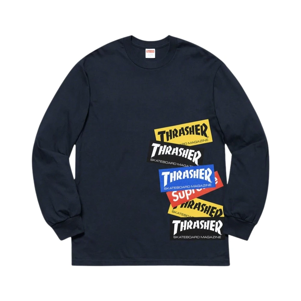 Supreme Limited Edition Multi Logo Longsleeve Tee Navy Blue Heren