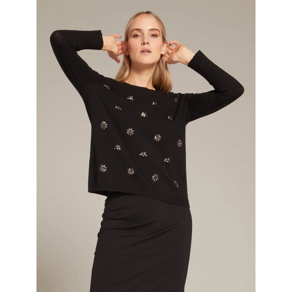 Elena Mirò Handgeborduurde eco-viscose trui Black Dames