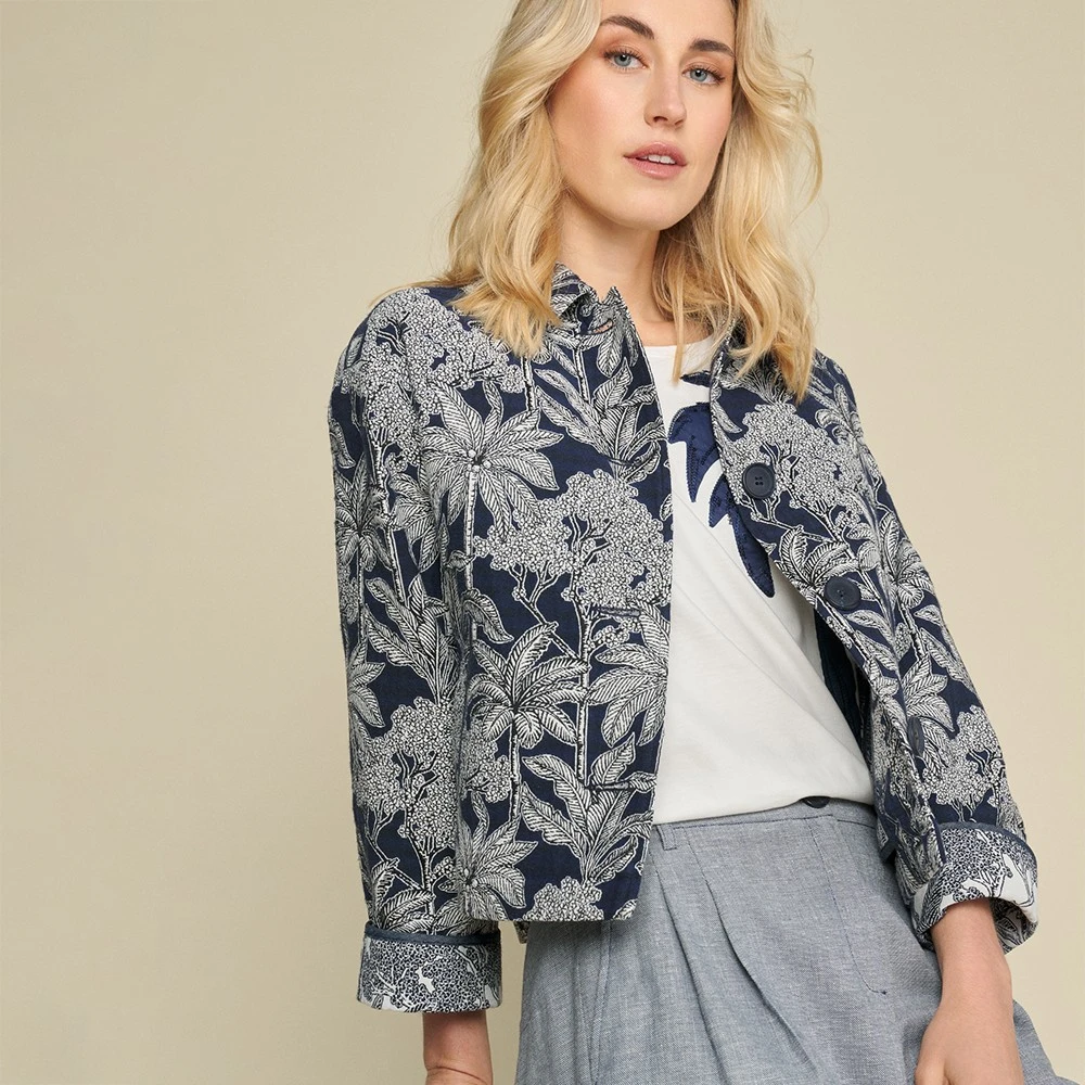 Marie Méro Bloemenprint Oversized Katoenen Jas Blue Dames