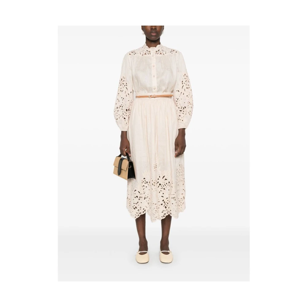 Zimmermann Beige Linnen Shirt met Broderie Anglaise Beige Dames