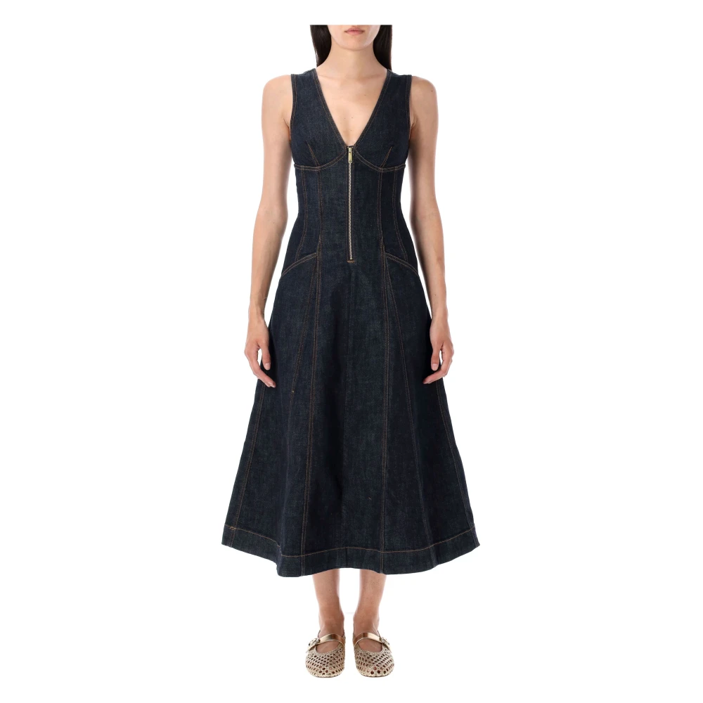 Self Portrait Women's Blue Denim Midi Dress