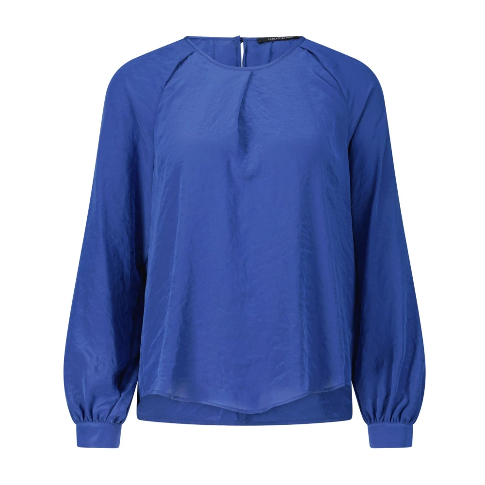 LUISA CERANO Satin Blouse Losse Pasvorm Ronde Hals Blue Dames