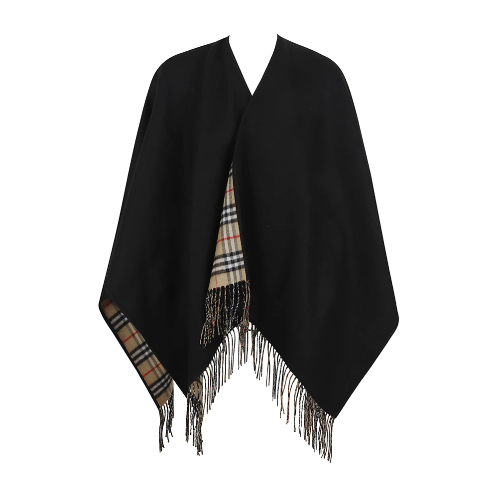 Burberry Women's Black Reversible Check Wool Cape