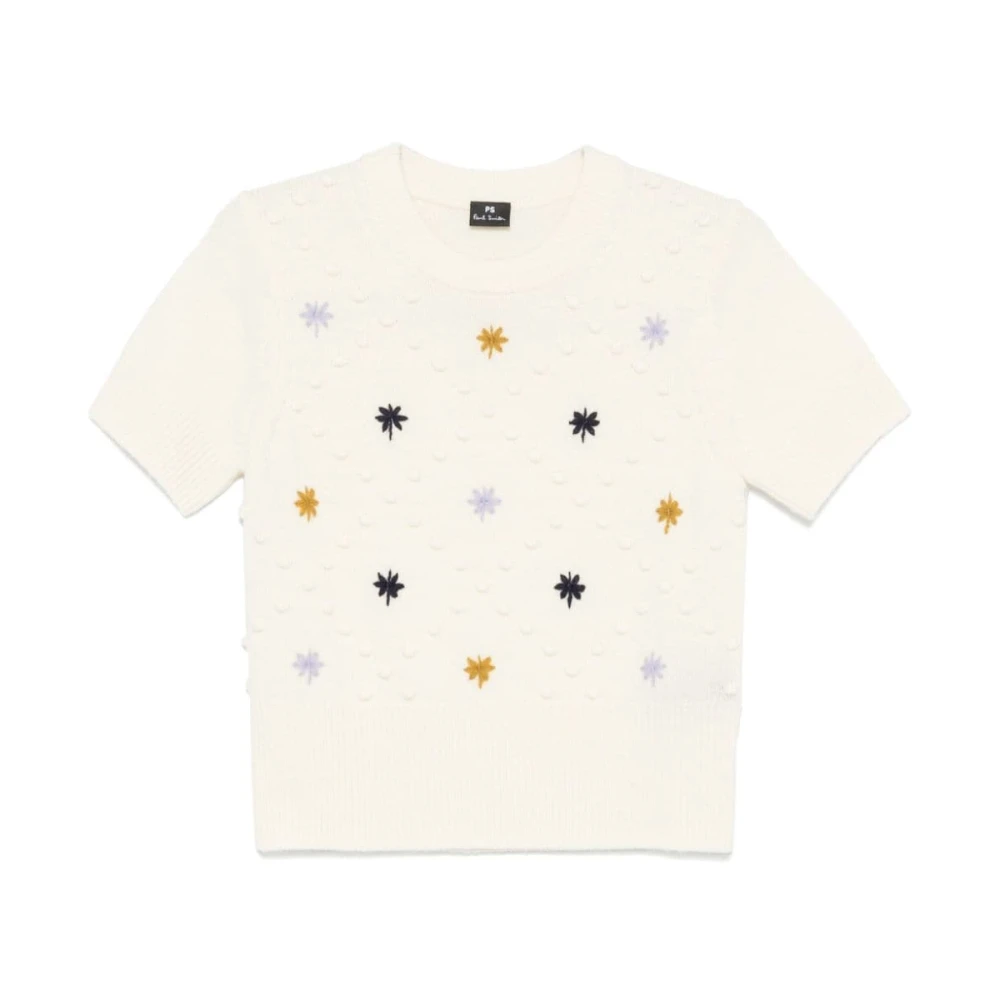 Paul Smith Vit Blommig Broderad Stickad Topp Multicolor, Dam