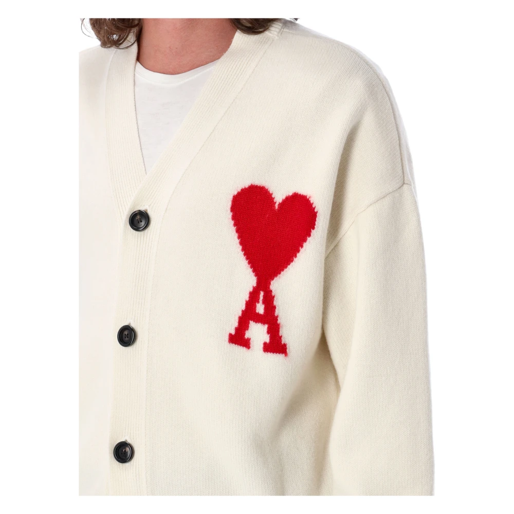 Ami Paris Rood Hart Gebreide Vest Beige Heren