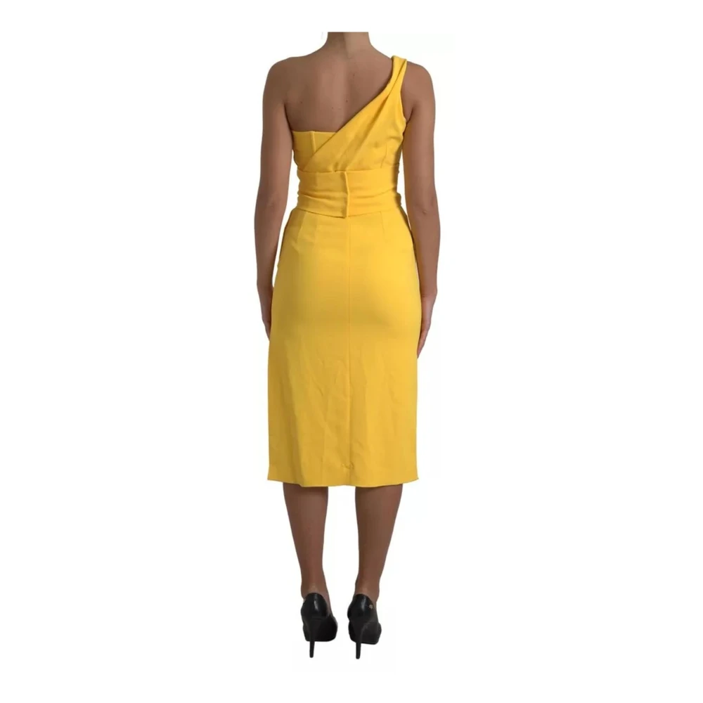 Dolce & Gabbana Gele One Shoulder Pencil Jurk Yellow Dames