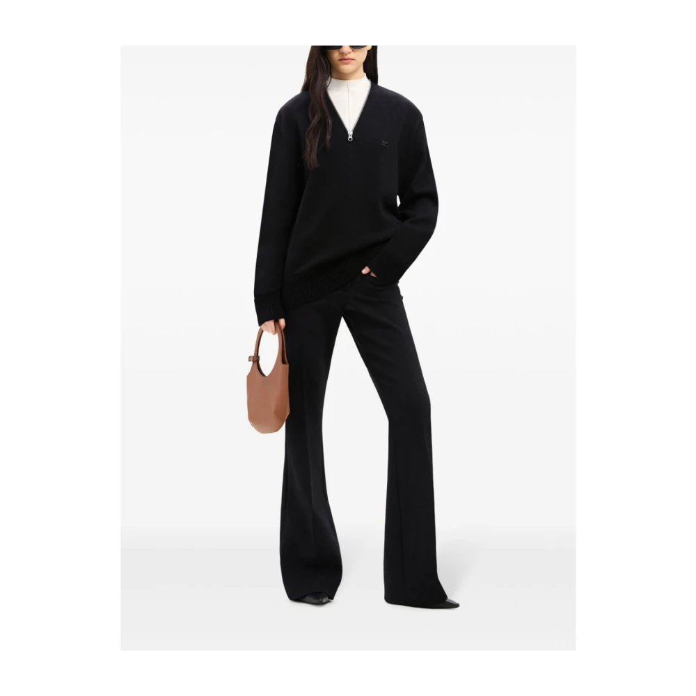 Courrèges Zwarte V-hals trui met logo Black Dames