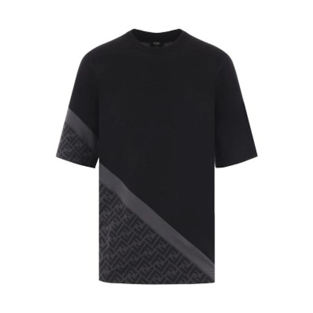 Fendi Antraciet Oversize T-shirt met Diagonale FF Inzet Gray Heren