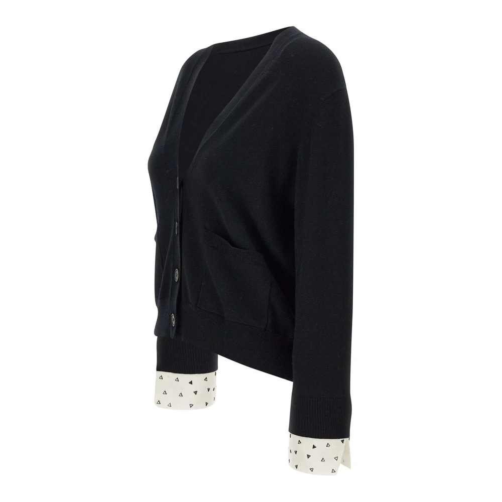 Kaos Zwarte V-hals Vest met Helder Decor Black Dames