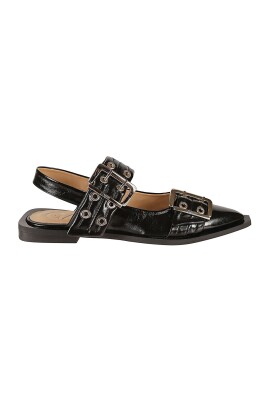 chunky-silver-toned-metal-buckle-ballet-flats