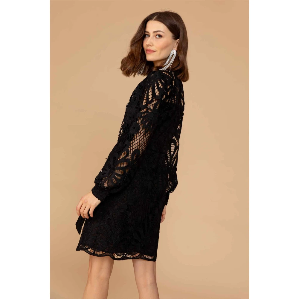 Freebird Elegante gehaakte jurk met riem Black Dames