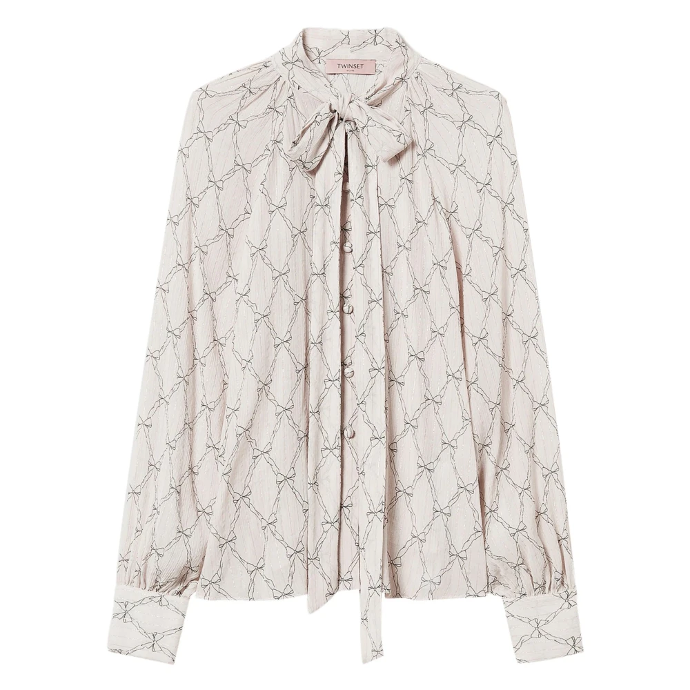 Twinset Beige Elegant Printed Ribbons Long Sleeve Shirt - Female - Shirts - M - Blouses & Shirts