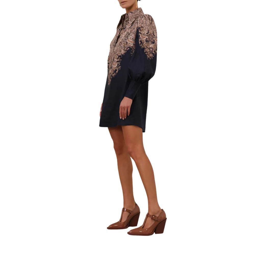 Zimmermann Navy Paisley Linnen Tuniekjurk Multicolor Dames