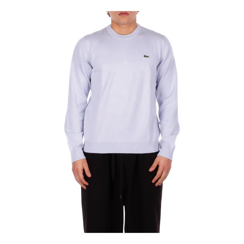 Lacoste Men's Blue Round-Neck Knitwear, 2XL, Front Logo T-Shirt