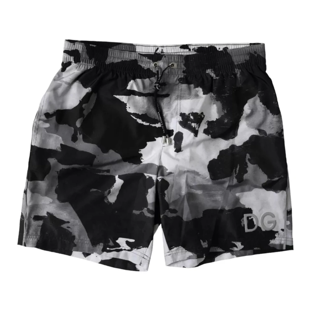 Dolce & Gabbana Men's Multicolor Beachwear,, Camouflage Logo Swim Shorts With Pockets Extra Small