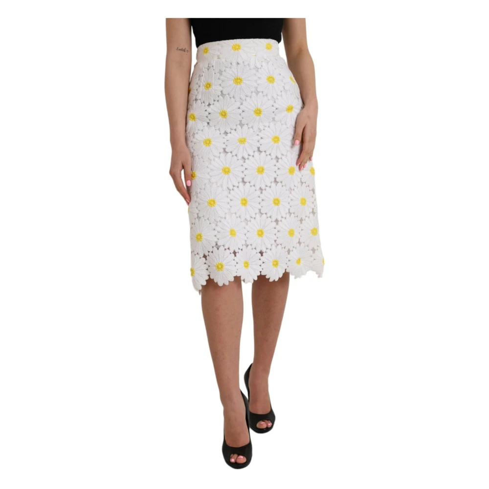Dolce & Gabbana Women's White Midi Skirts, 2XS, Floral Pencil Skirt