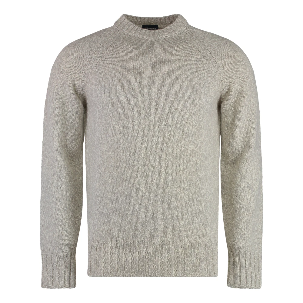 Drumohr Geribbelde Lamswol Crew-neck Sweater Gray Heren