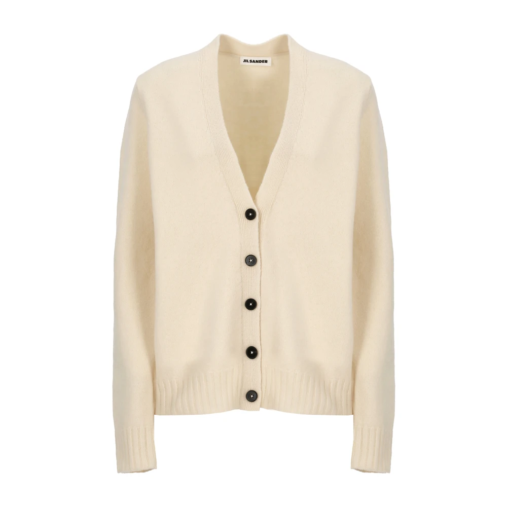 Jil Sander Ivoor wollen Cardigan met V-hals Beige Dames