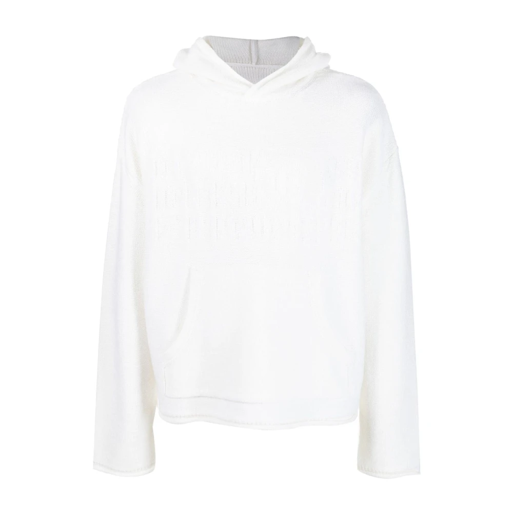 Mm6 Maison Margiela White Knitted Hoodie With Number-Motif Logo - Male - Hoodies - White - M - Sweatshirts & Hoodies