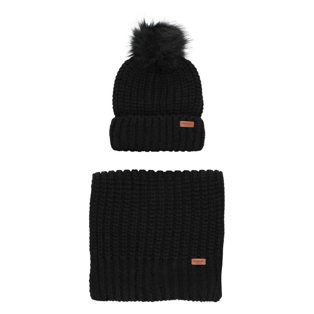 Barbour Svart Stickad Klänningsset med Beanie Mössa och Halsduk Black, Dam