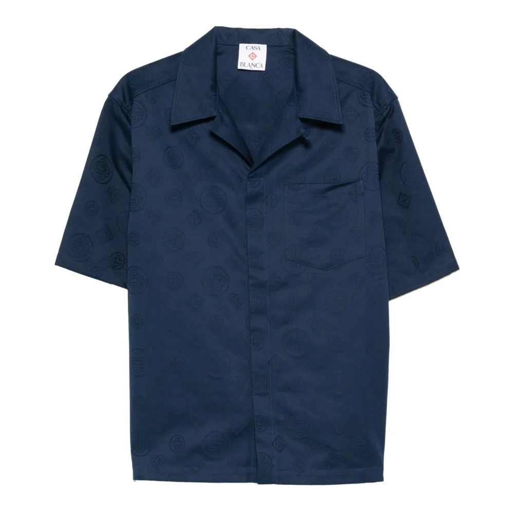 Casablanca Men's Blue Short Sleeve Shirts, M, Monogram Short Sleeve Shirt