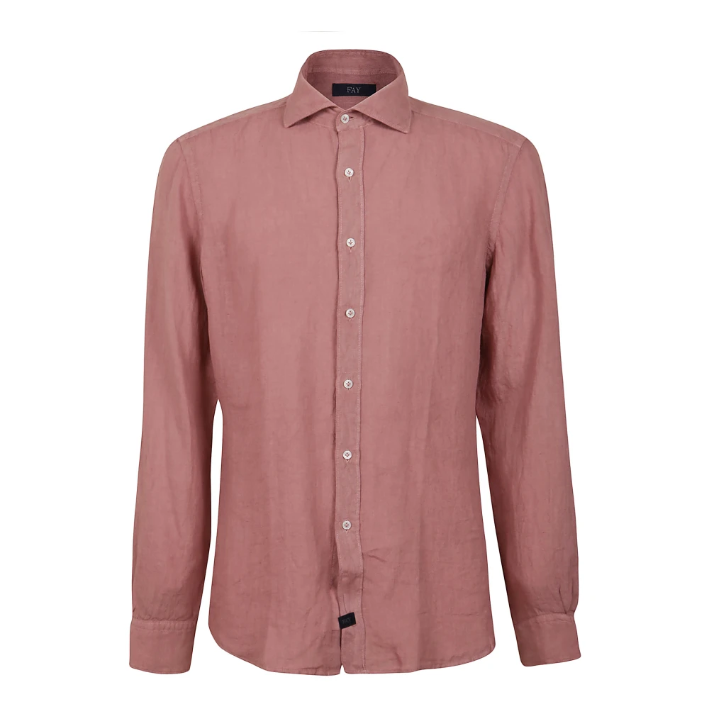 Fay Wit linnen overhemd met Franse kraag Pink Heren