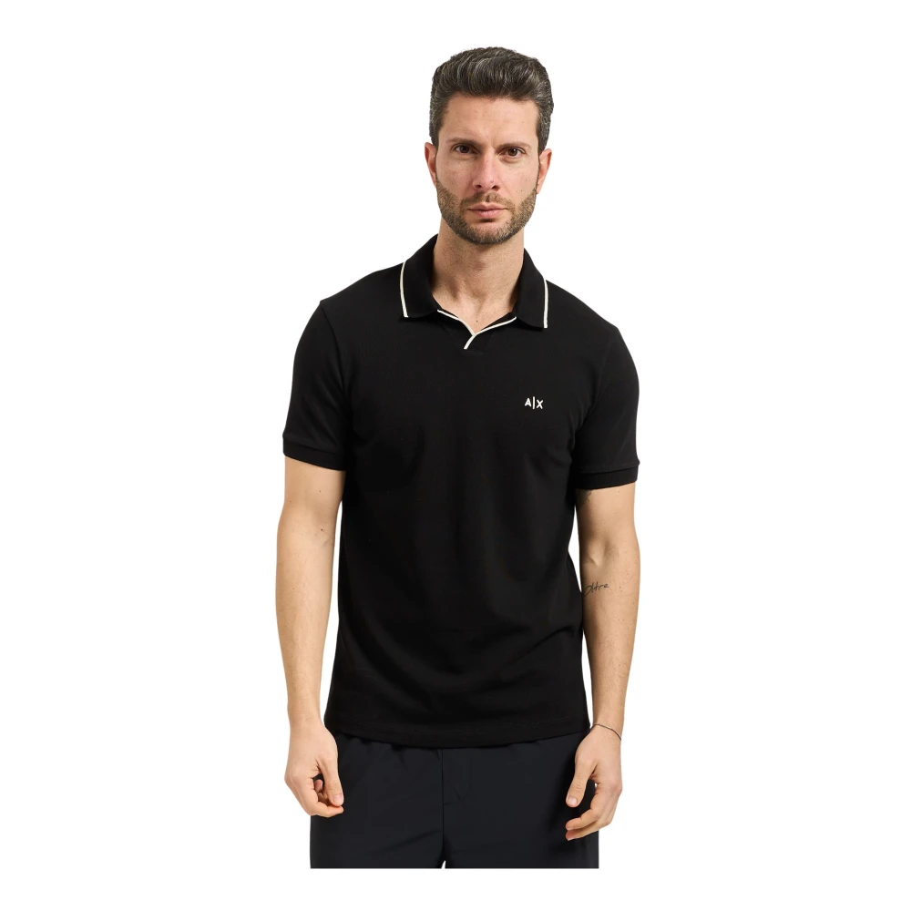 Armani Exchange Black Classic Polo Shirt In Breathable Cotton Piqué - Male - Polo Shirts - 2XL - Tops