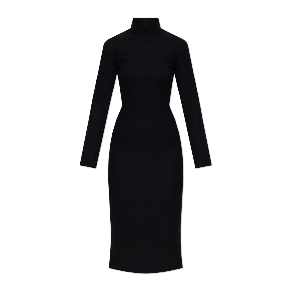 Bottega Veneta Wollen jurk met opstaande kraag Black Dames