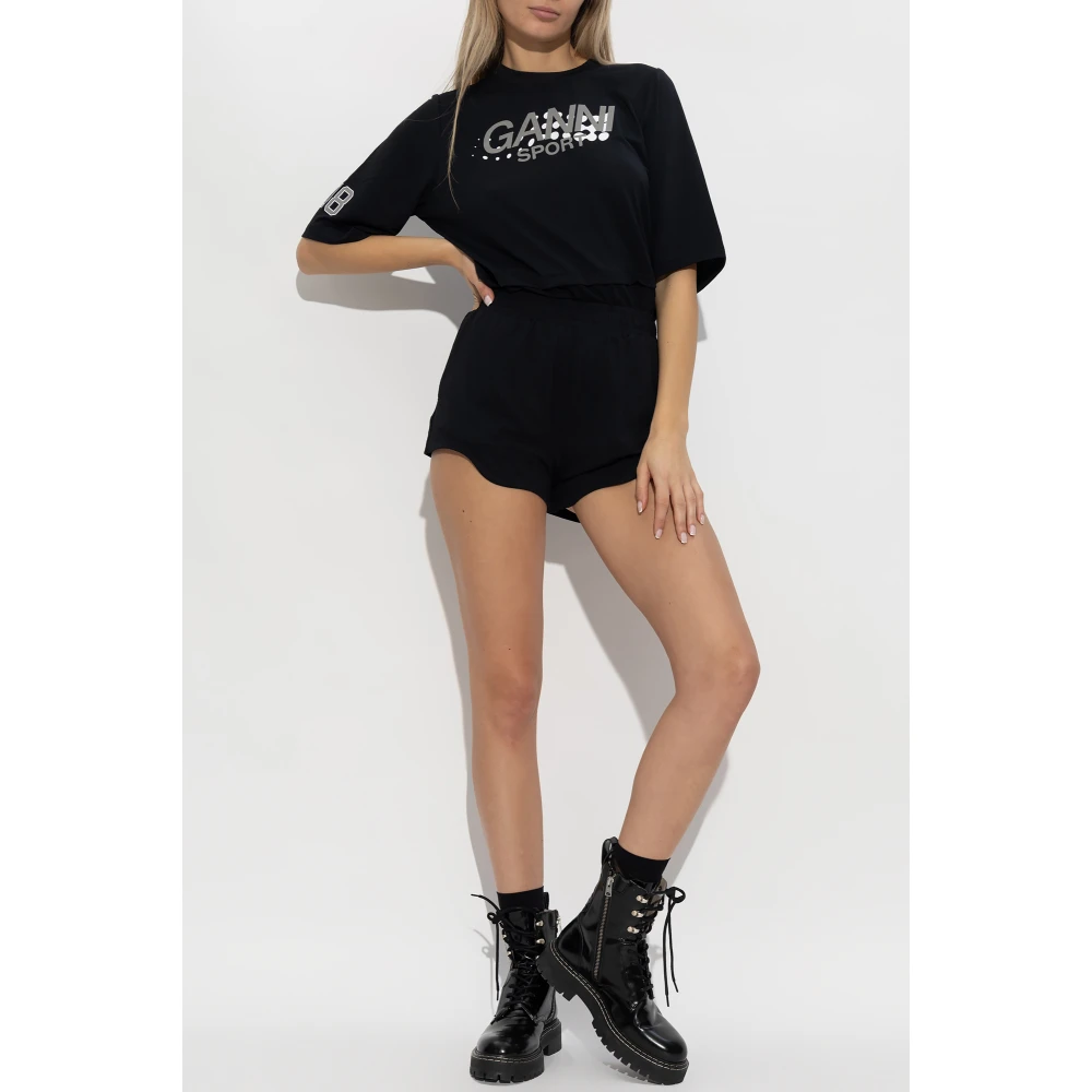 Ganni Sport T-shirt met logo Black Dames