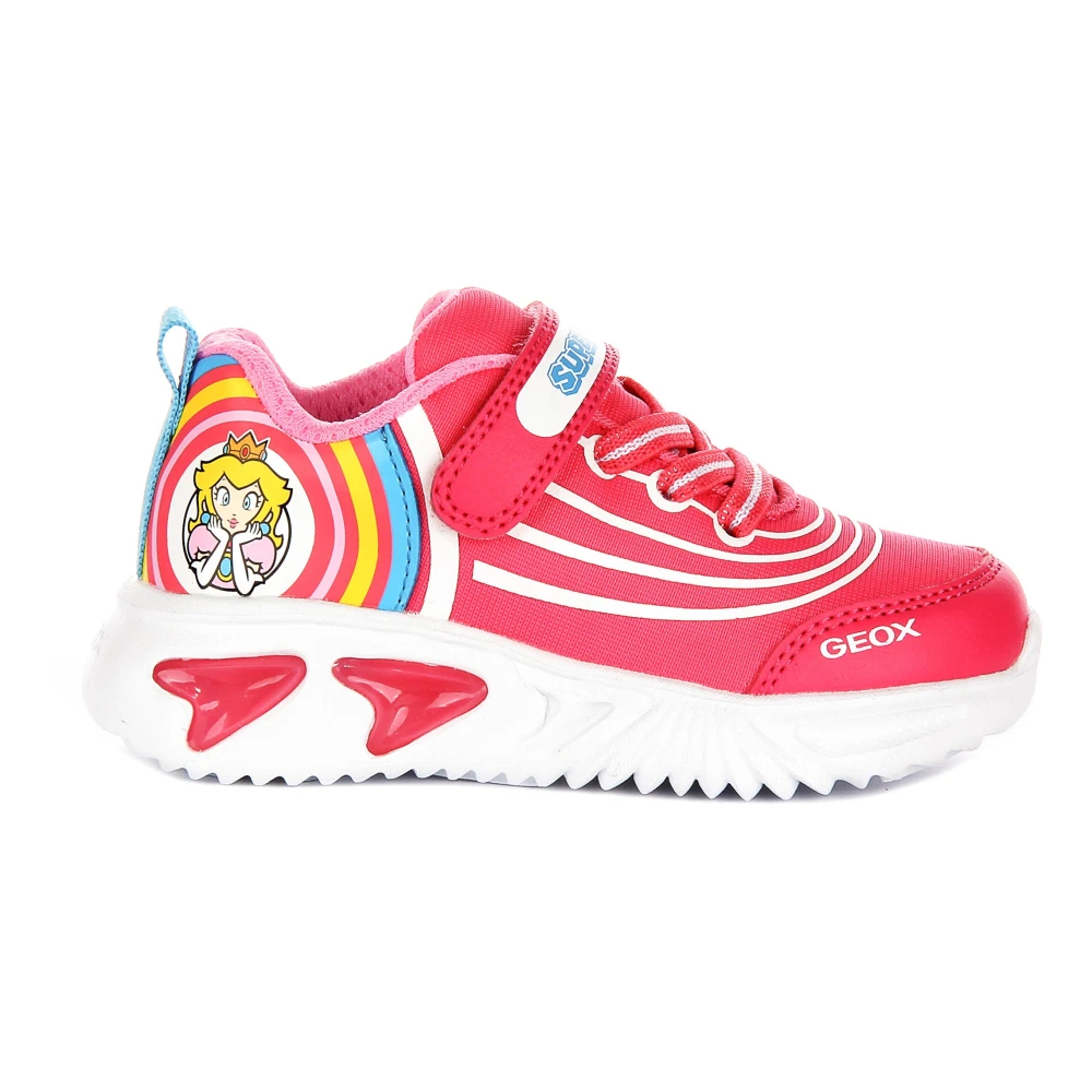 Geox Unisex Kids Pink Kids Sneakers, 24 Eu, Infants Mesh Trainers In Red With Super Mario Details