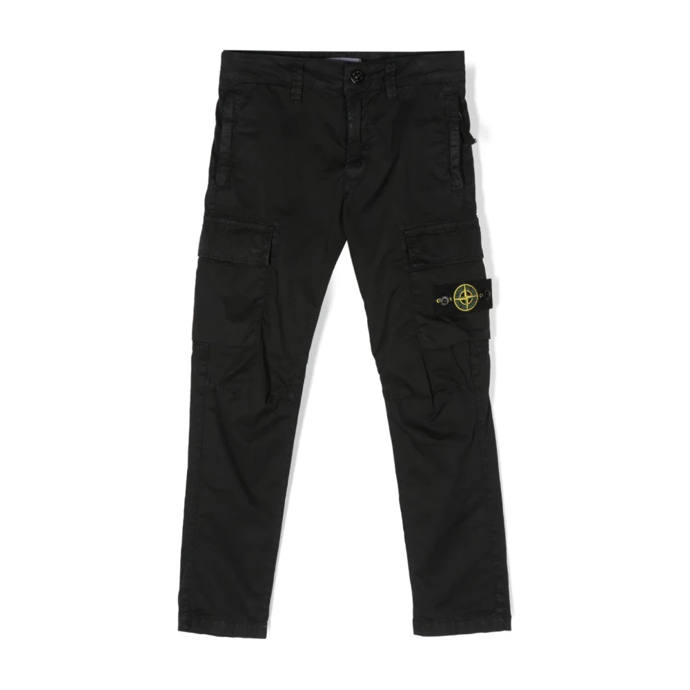 Stone Island Svarta Byxor med Fickor och Klaff Black, Pojke