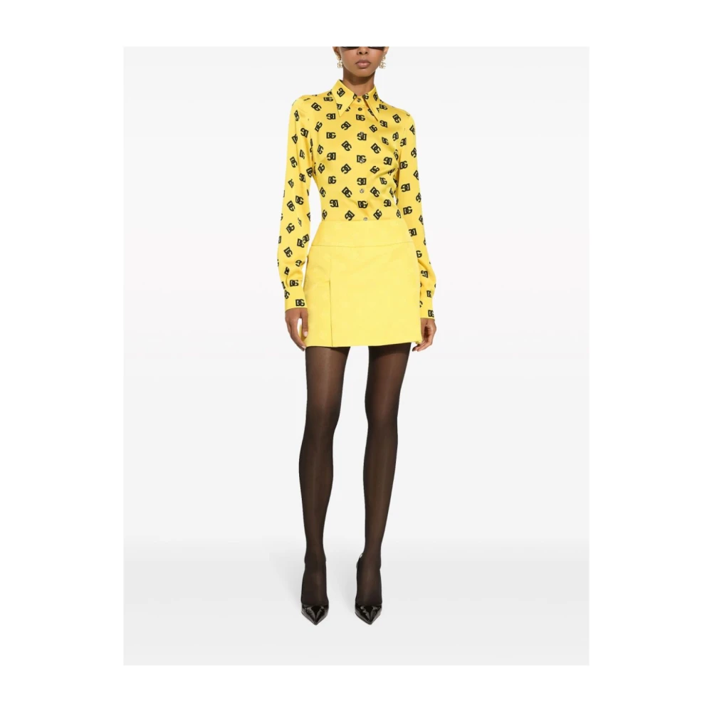 Dolce & Gabbana Gele Zijden Logoprint Overhemd Yellow Dames