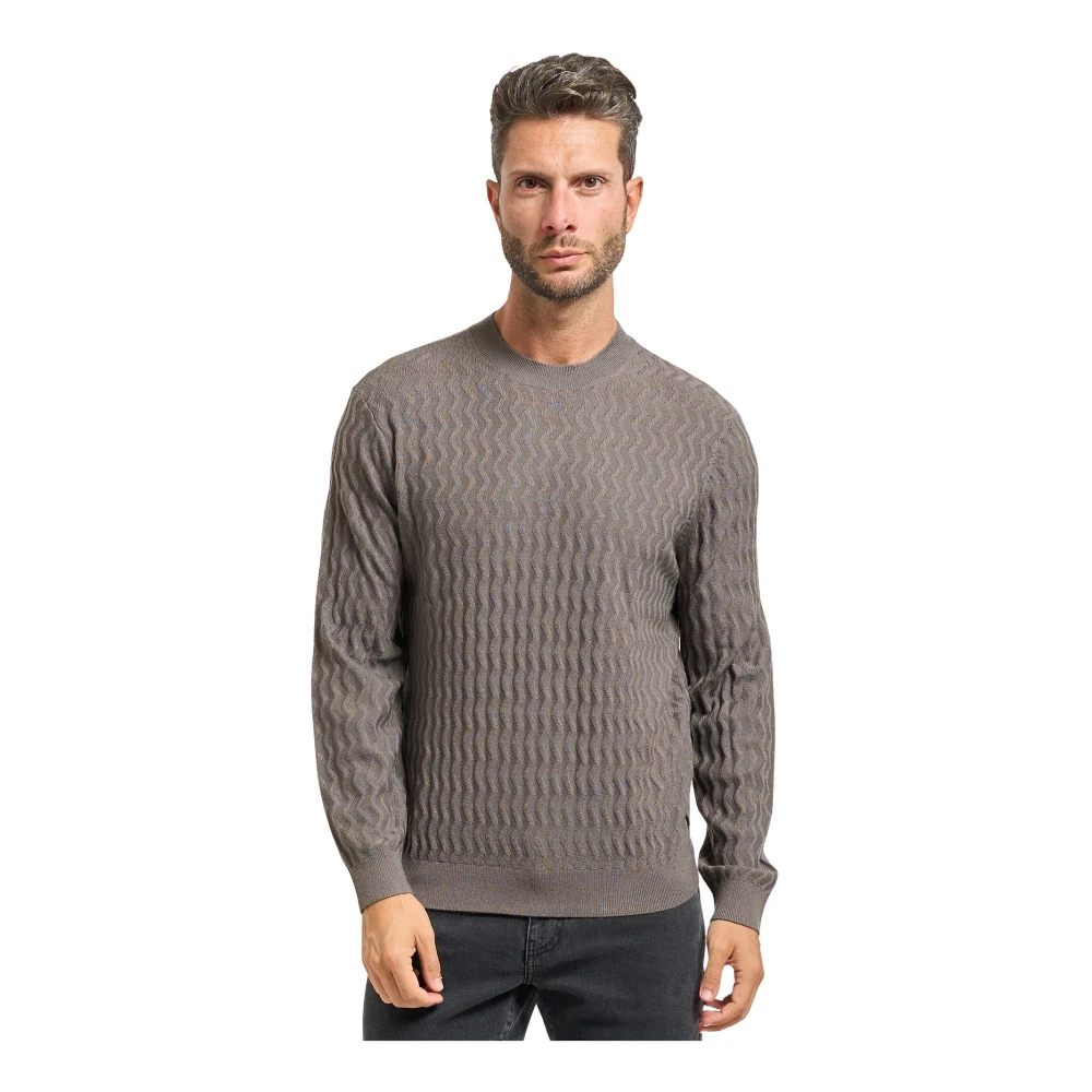 Armani Exchange Gray Round-Neck Knitwear, Male, S, Wavy Texture Crew Neck Jumper