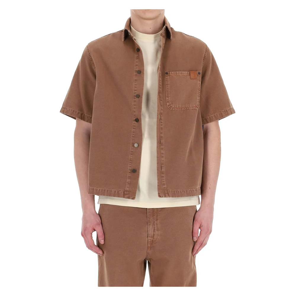 Haikure Men's Brown Short Sleeve Shirts, Xl, Short Sleeve Overshirt