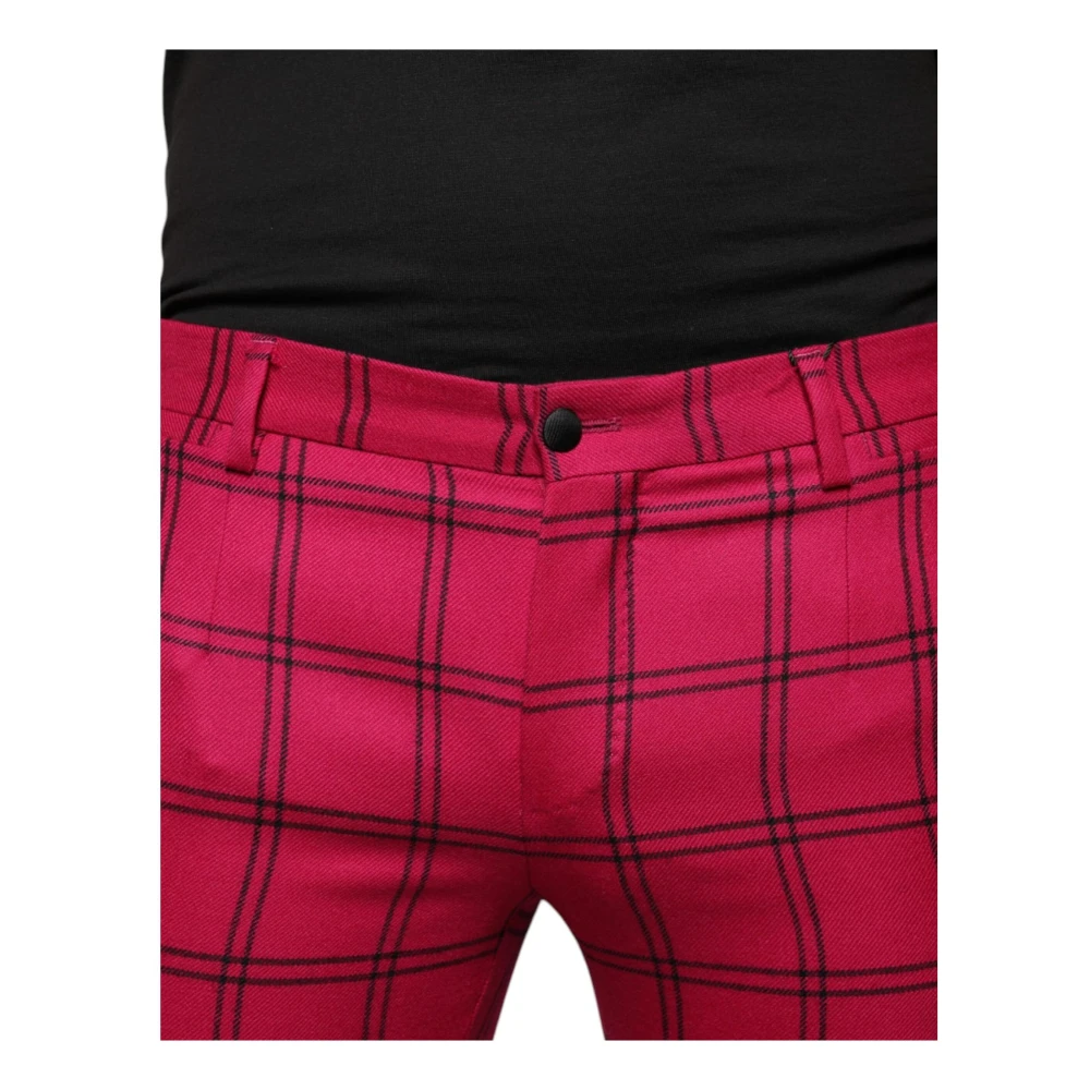 Dolce & Gabbana Roze geruite wollen skinny broek Pink Heren
