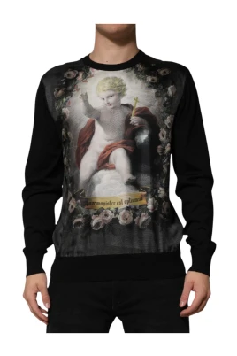 Cashmere Cherub Print Baroque Sweater