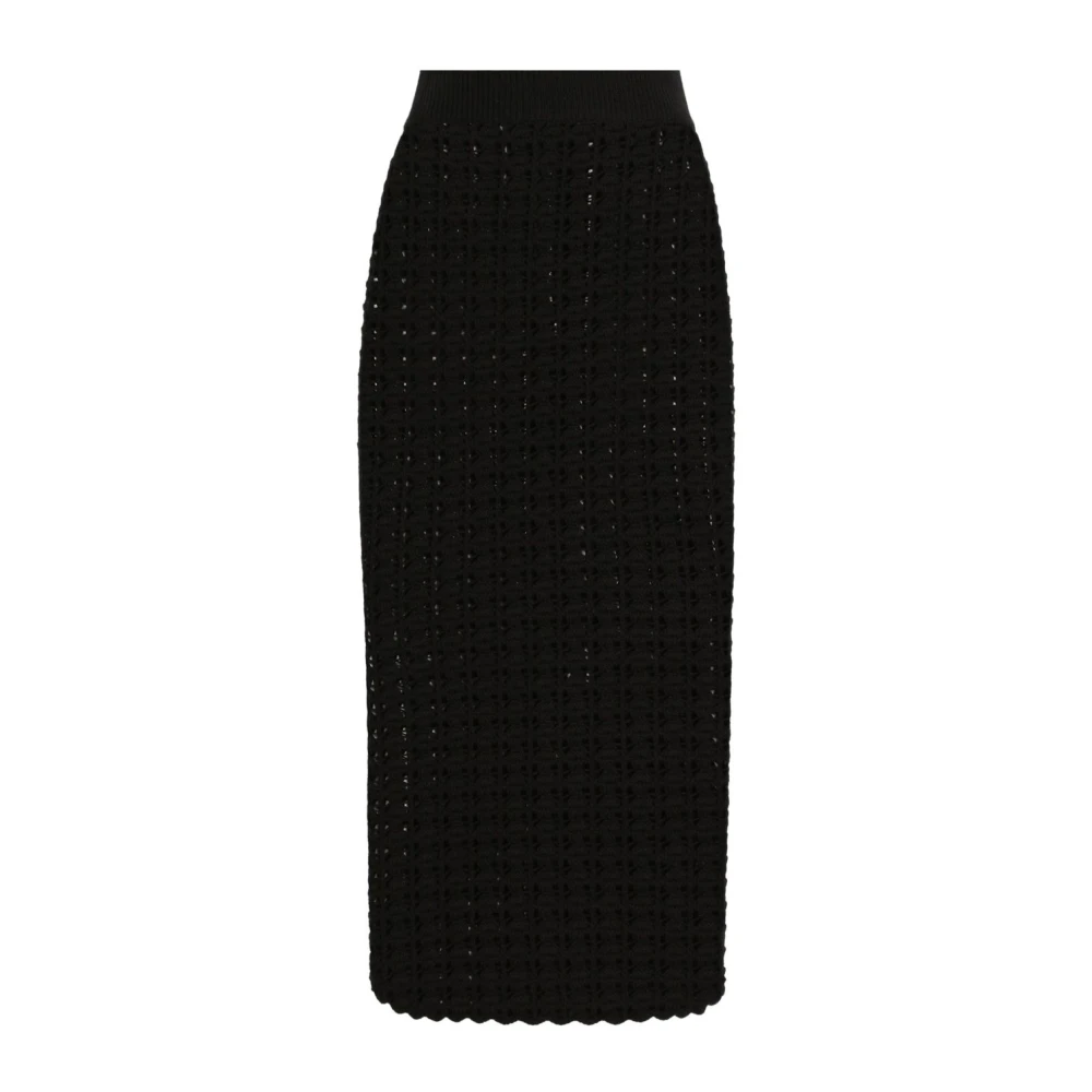 Dolce & Gabbana Zwarte Gebreide Hoge Taille Rok Black Dames