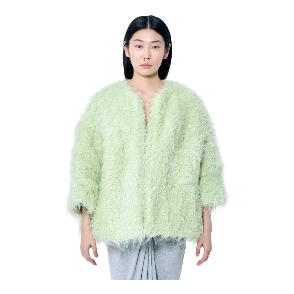 Dries Van Noten Faux Fur Jack Crewneck Lange Mouwen Green Dames