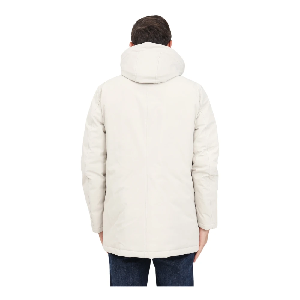 Blauer Lange Neopreen Parka met Afneembare Capuchon Beige Heren