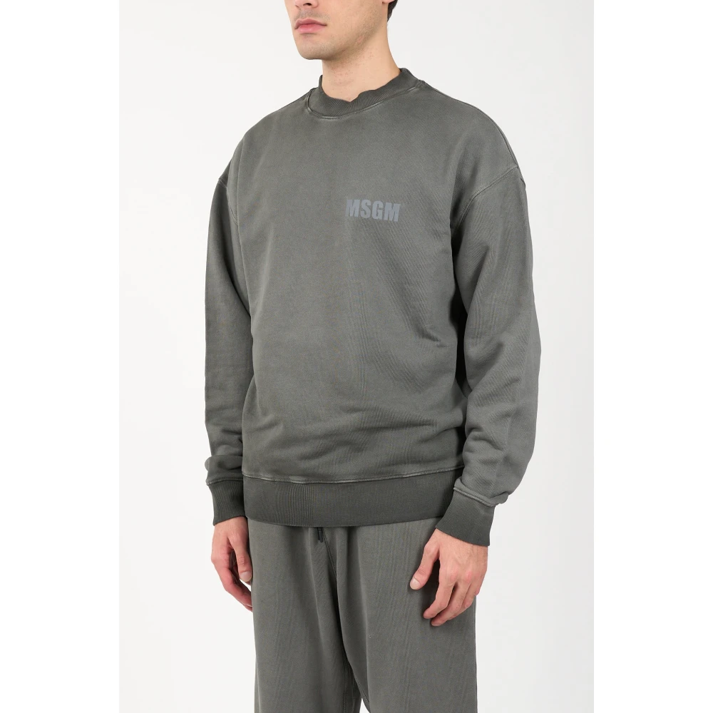 Msgm Logo Sweatshirt Reflective Regular Fit Gray Heren