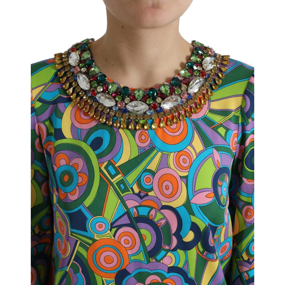 Dolce & Gabbana Geometrische Zijden Mini Jurk met Kristalversieringen Multicolor Dames