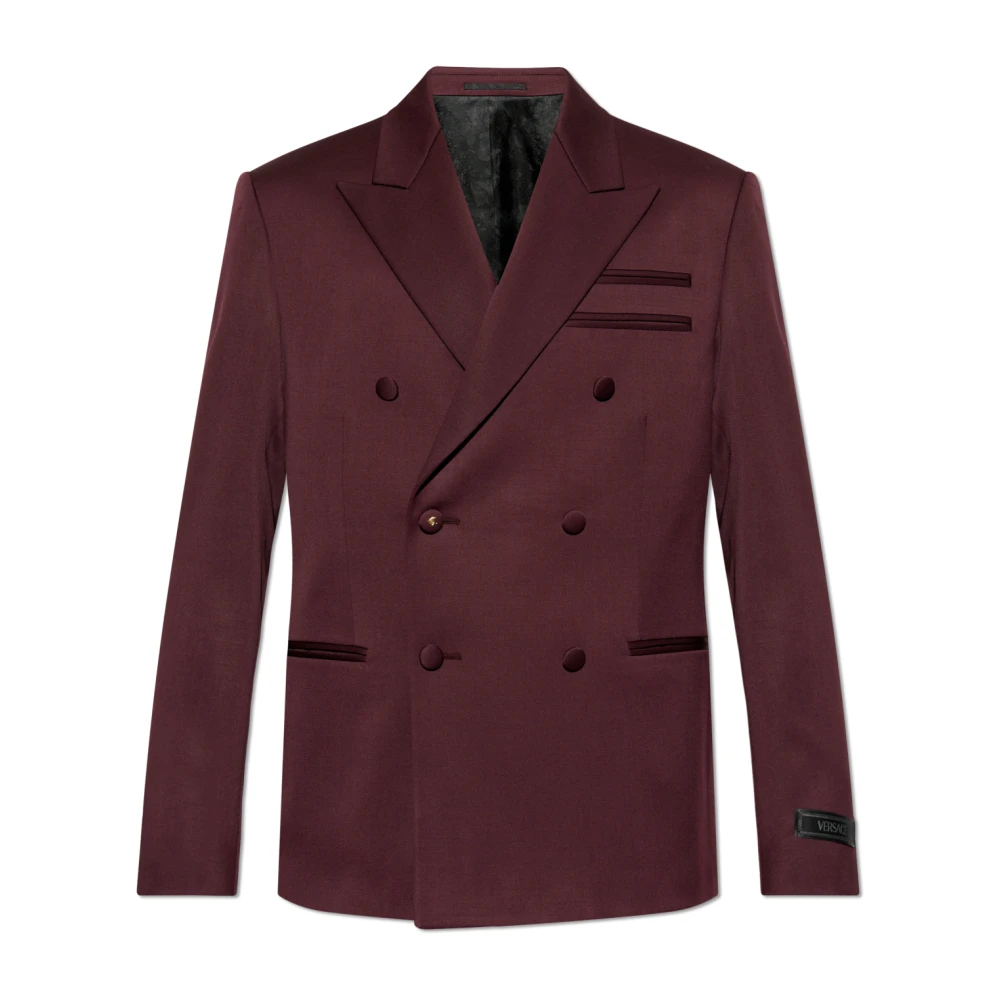 Versace Wollen blazer met gesloten revers Red Heren