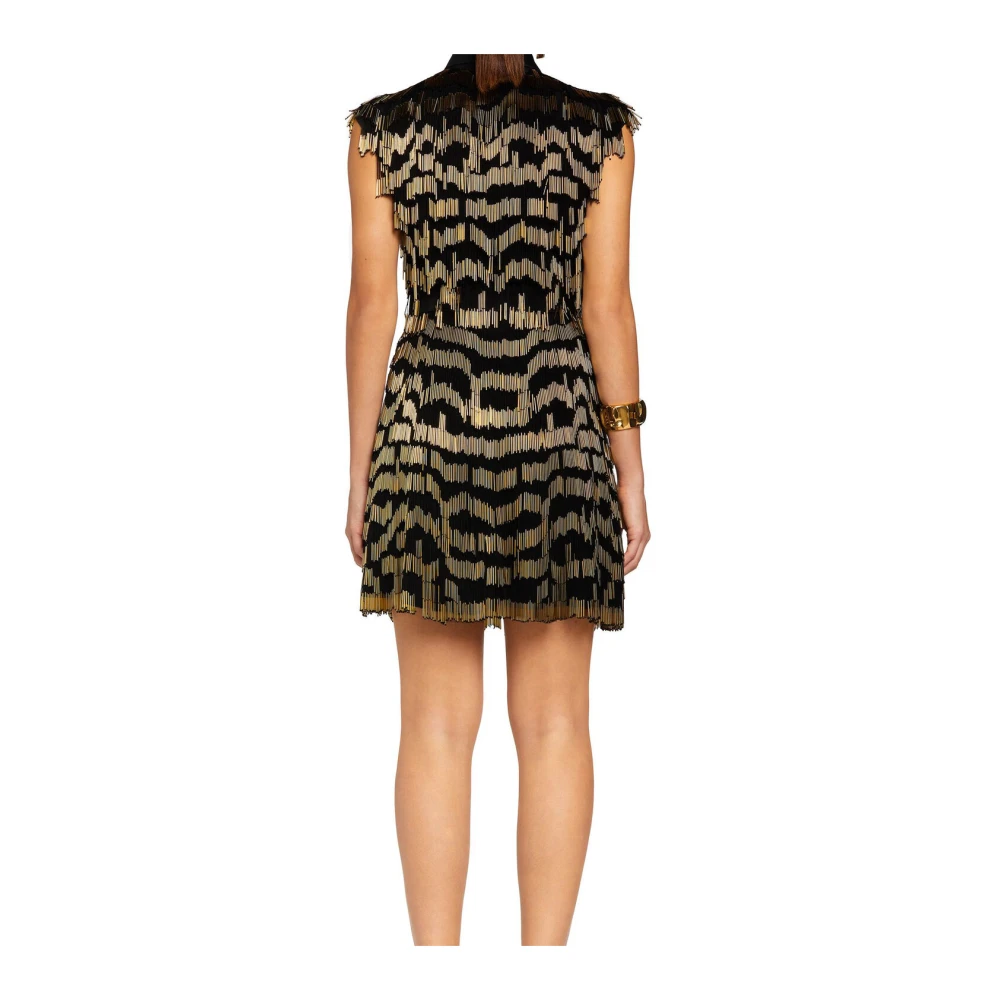 Roberto Cavalli Spiegel Snake Jurk met kralenfranje Black Dames