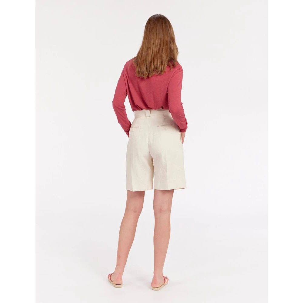 Ines De La Fressange Paris Elegante Ivory Geplooide Zomer Shorts Beige Dames