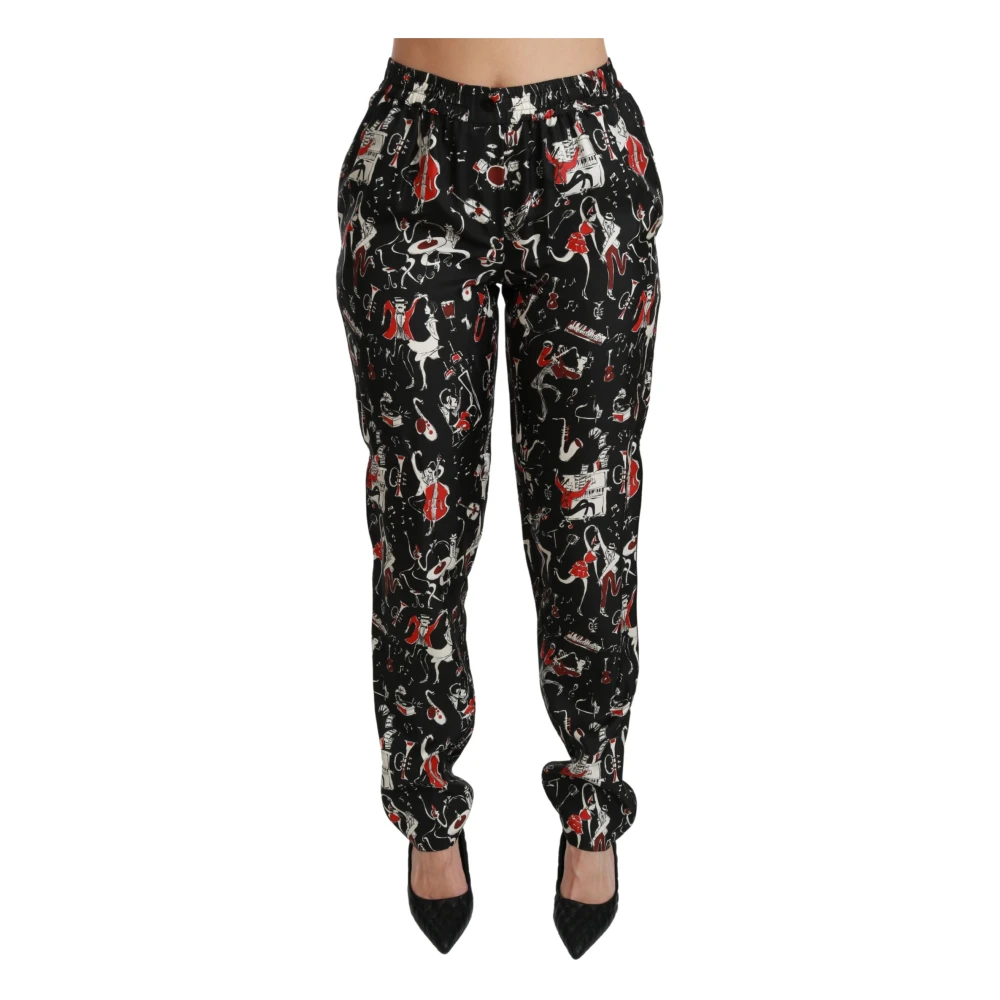 Dolce & Gabbana Women's Multicolor Slim-Fit Trousers, 2XS, Luxury Silk Skinny Trousers With Mid Waist