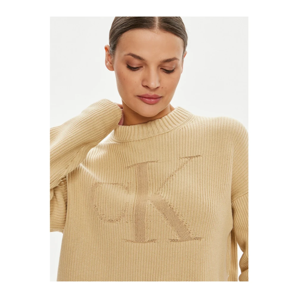 Calvin Klein Beige Logo Sweater Straight Fit Beige Dames