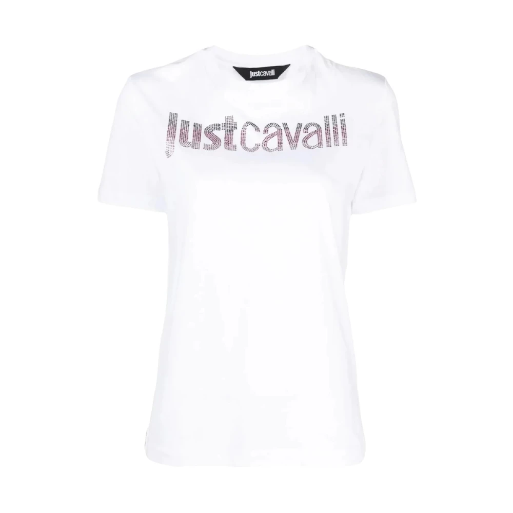 Just Cavalli T-shirt met Kristallen Versiering White Dames