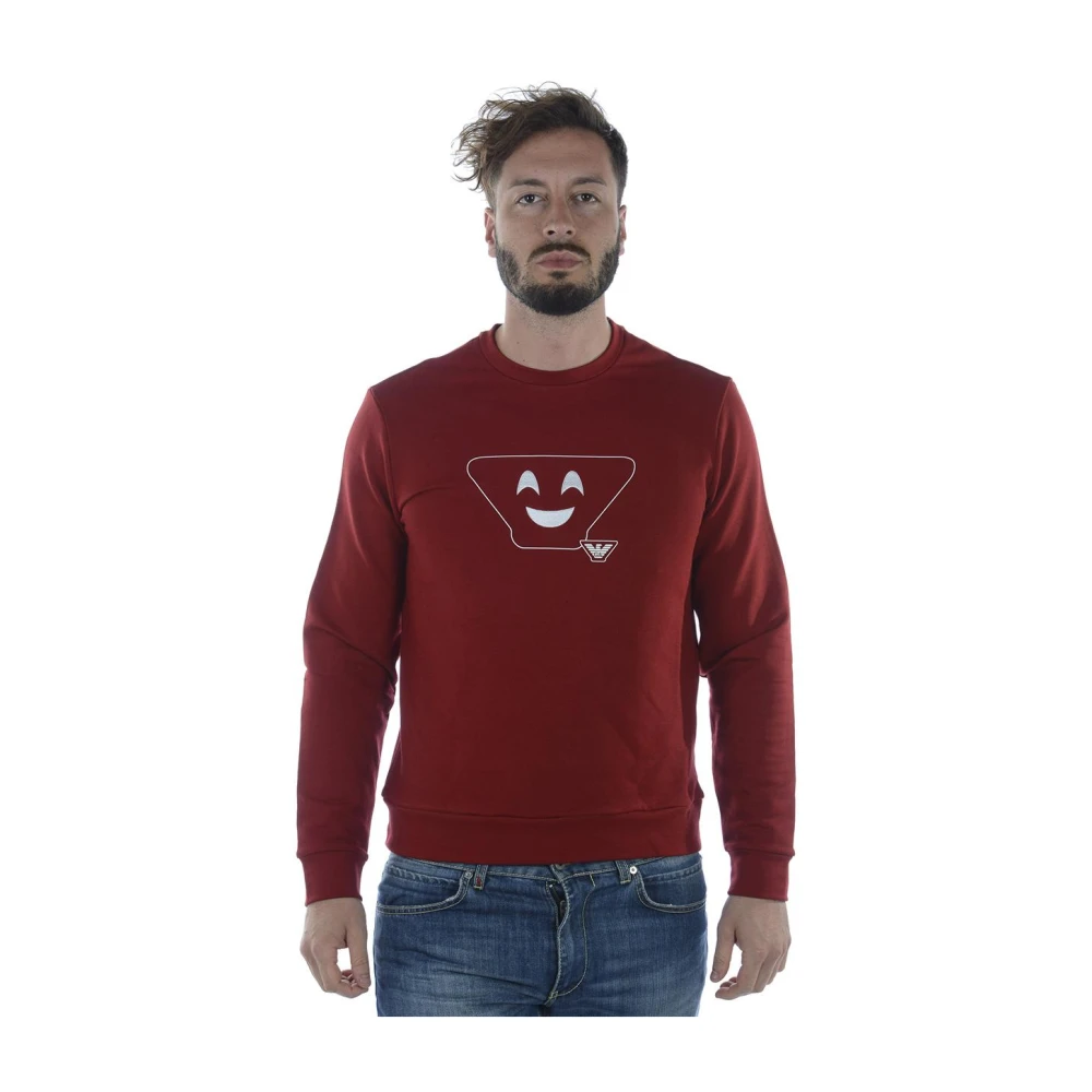 Emporio Armani Herr Röd Sweatshirts & Hoodies L, Bomull, Sweatshirt Hoodie